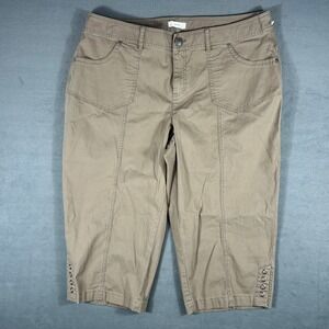 CJ Banks Womens Capri Pants 20W Khaki Tan Straight Leg Cropped Grommet Hem